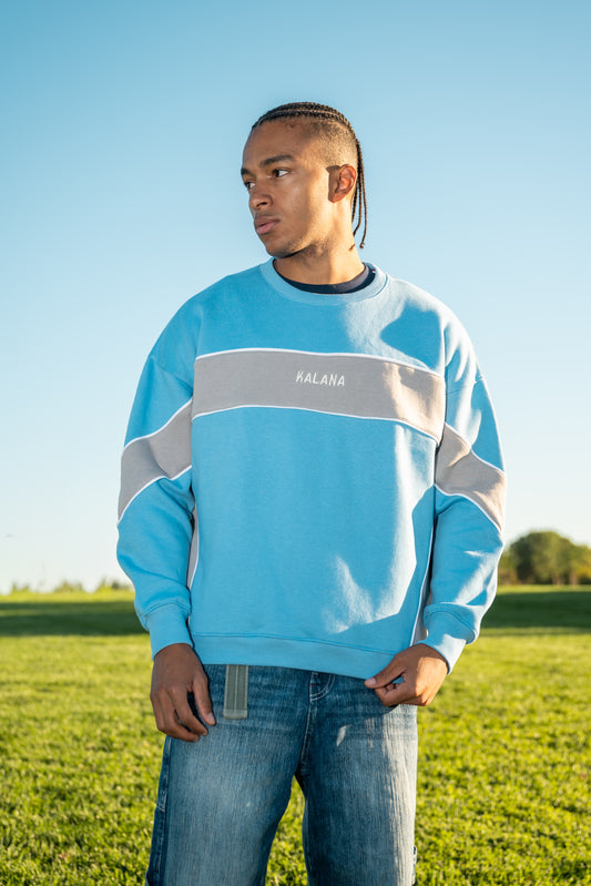 Sudadera crewneck KALANA bicolor azul y gris - hombre frontal