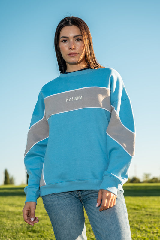 Sudadera crewneck KALANA bicolor azul y gris - mujer frontal