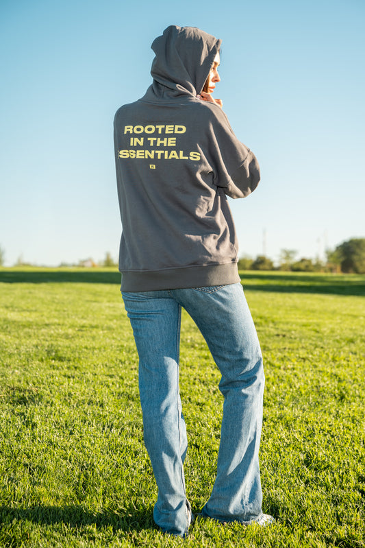 Vista trasera hoodie KALANA con estampado amarillo - mujer